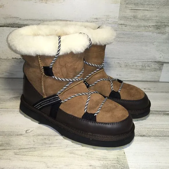 Emu Australia Blurred Sheepskin Boot Womens 10 Chestnut Brown Fuzzy Furry Warm