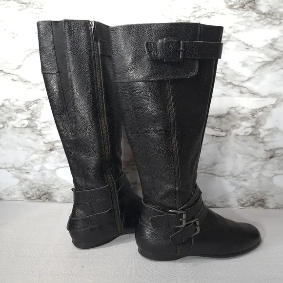 Enzo Angiolini Women's Tall Boots Black Leather Eazenzi Size 9M‎ Riding Boots