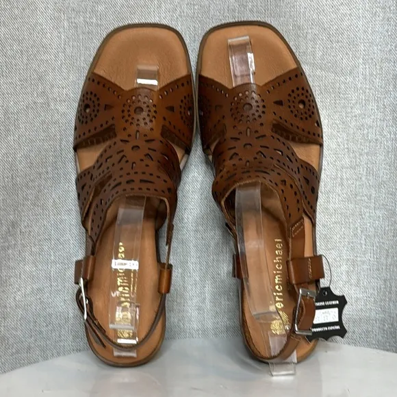 ERIC MICHAEL WHITNEY LEATHER CUTOUT BLOCK HEELED SANDALS **NIB**