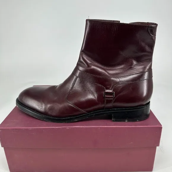 ET Wright Dress Boots Mens 13 D Burgundy Chelsea Side Zip Italy Made Dust Bags