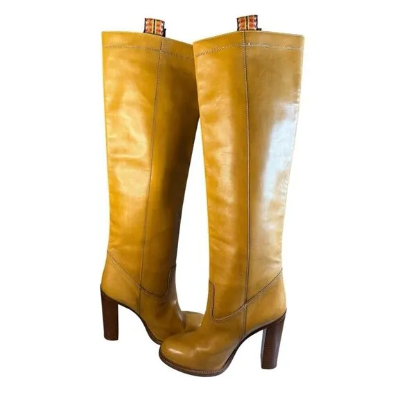 ETRO Knee-High Leather Brown Boots 39 | Made in Italy | Chic Western Vibes