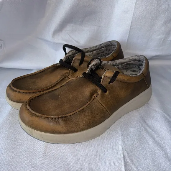 EUC Ariat Men's Hilo Stretch Lace Shoes in Faded Brown &amp; Aztec  Bomber Size 11