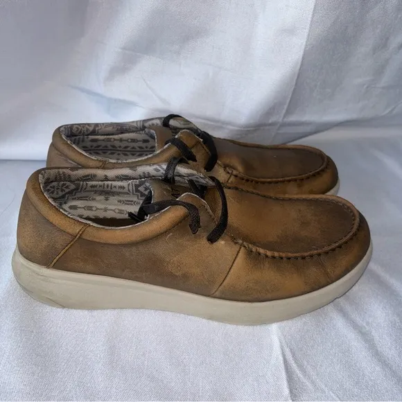 EUC Ariat Men's Hilo Stretch Lace Shoes in Faded Brown &amp; Aztec  Bomber Size 11