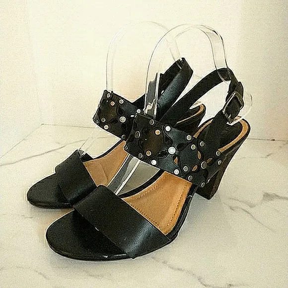Euc Frye Brand Skye Genuine Leather Laser Cut Sling-Back Heeled Sandals Size 7.5