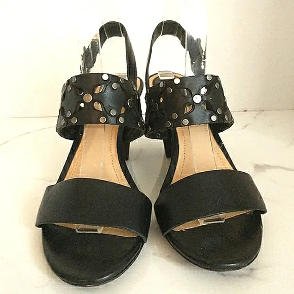 Euc Frye Brand Skye Genuine Leather Laser Cut Sling-Back Heeled Sandals Size 7.5