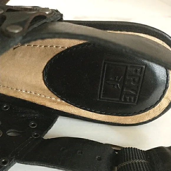 Euc Frye Brand Skye Genuine Leather Laser Cut Sling-Back Heeled Sandals Size 7.5
