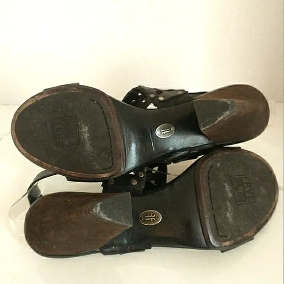 Euc Frye Brand Skye Genuine Leather Laser Cut Sling-Back Heeled Sandals Size 7.5
