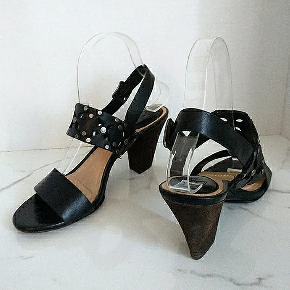 Euc Frye Brand Skye Genuine Leather Laser Cut Sling-Back Heeled Sandals Size 7.5