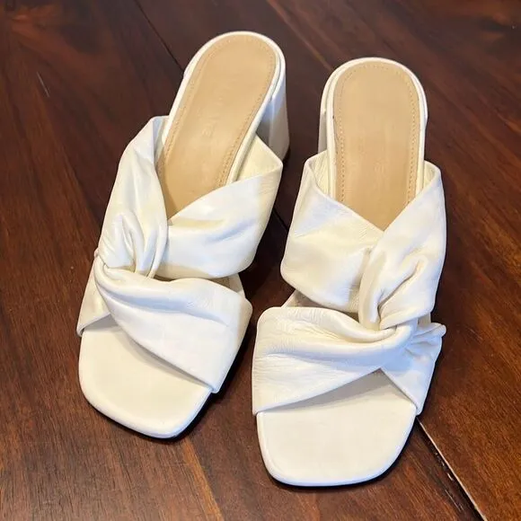Everlane The Day Twist in Canvas Off White Leather Heel Sandals Womens 7