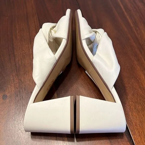Everlane The Day Twist in Canvas Off White Leather Heel Sandals Womens 7