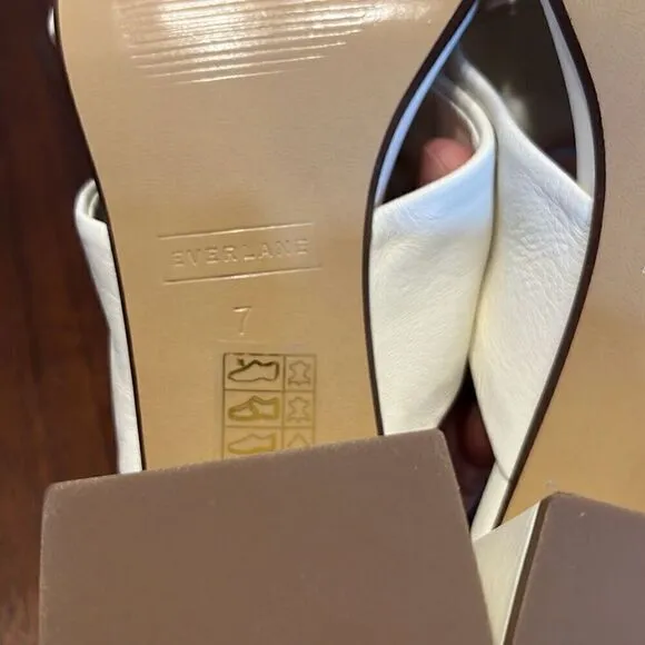 Everlane The Day Twist in Canvas Off White Leather Heel Sandals Womens 7