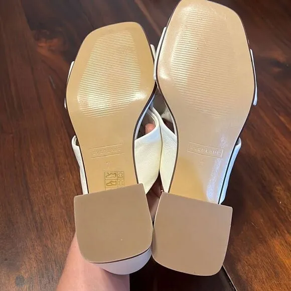 Everlane The Day Twist in Canvas Off White Leather Heel Sandals Womens 7