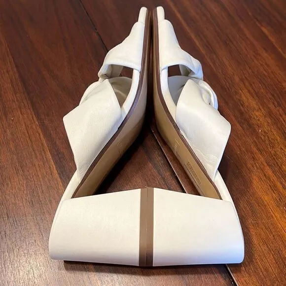Everlane The Day Twist in Canvas Off White Leather Heel Sandals Womens 7
