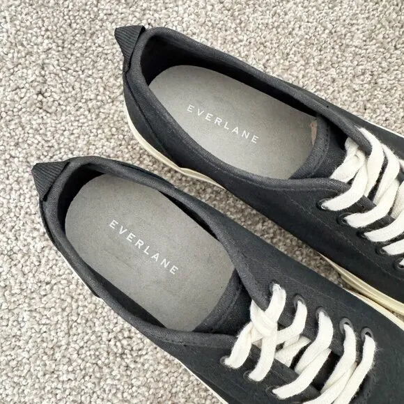 Everlane The Forever Sneakers 100% Organic Cotton Black Washable Shoes Size 8.5