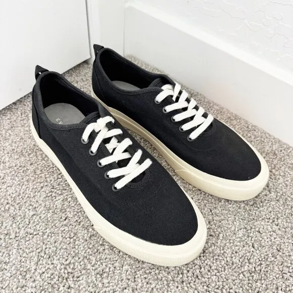 Everlane The Forever Sneakers 100% Organic Cotton Black Washable Shoes Size 8.5