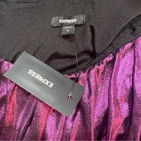 Express Metallic Purple V-Neck Long Sleeve Ruched Mini Sheath Dress Medium