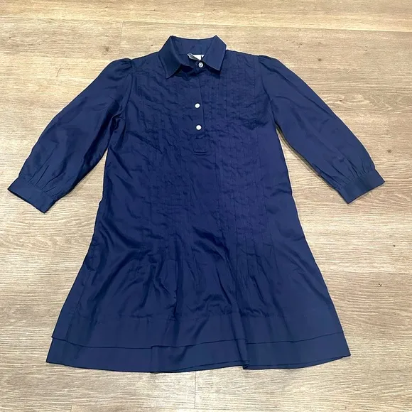 Finley Navy Pleated Ruffle Tunic Button Down Collared Shirt Tumoc Dress