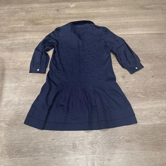 Finley Navy Pleated Ruffle Tunic Button Down Collared Shirt Tumoc Dress
