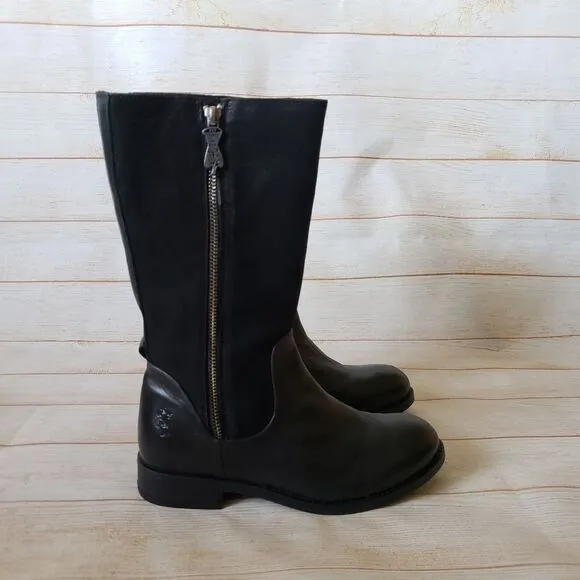FLY London Leather Suede Calf Boots Round Toe Black Women's Size 37