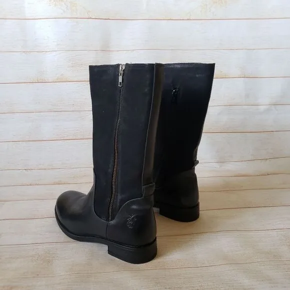 FLY London Leather Suede Calf Boots Round Toe Black Women's Size 37