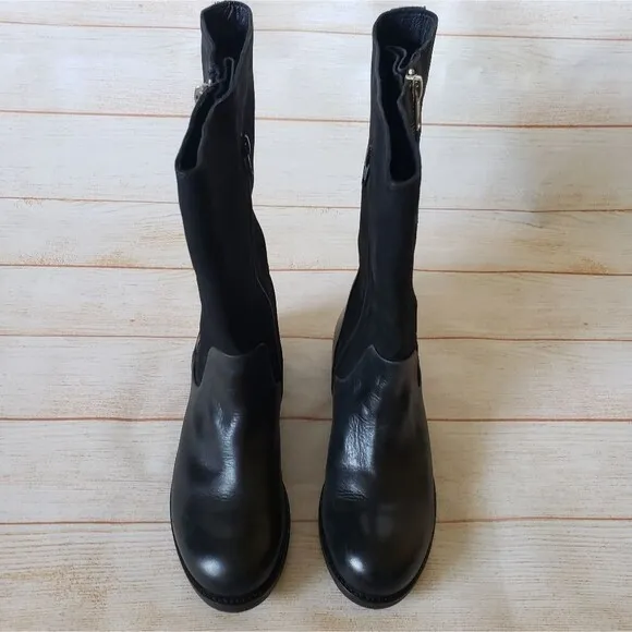 FLY London Leather Suede Calf Boots Round Toe Black Women's Size 37