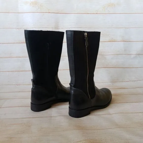 FLY London Leather Suede Calf Boots Round Toe Black Women's Size 37