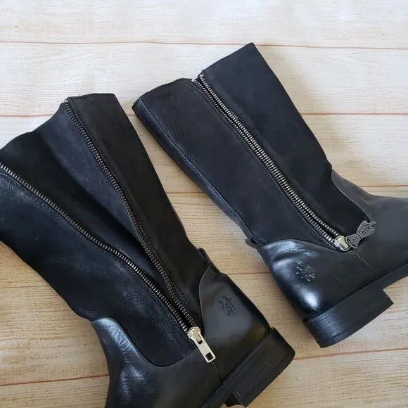 FLY London Leather Suede Calf Boots Round Toe Black Women's Size 37