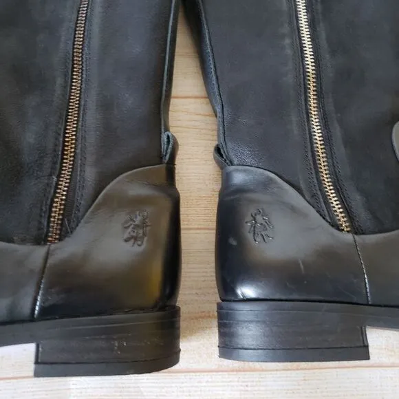 FLY London Leather Suede Calf Boots Round Toe Black Women's Size 37