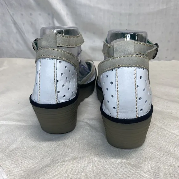 Fly London Ydel Sandals Perforated Wedge Heels Leather Womens Sz EU40/US9