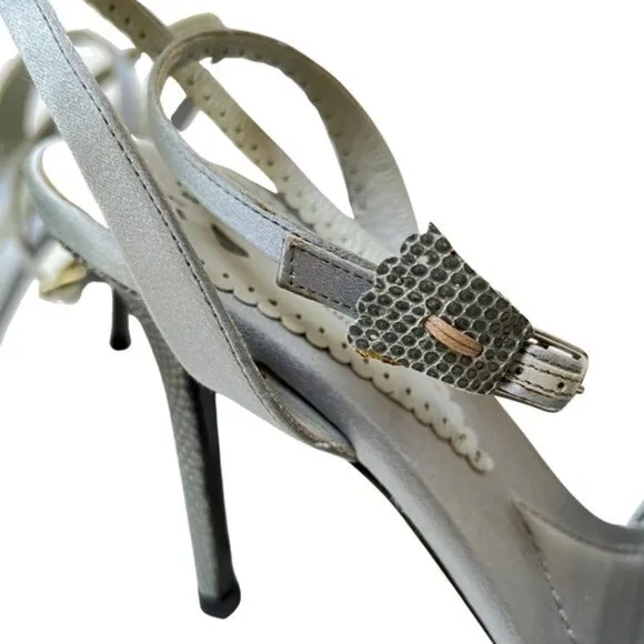 Franco Fieramosca Designer Snake Print Leather Strappy Sandals Heels Italy  37.5