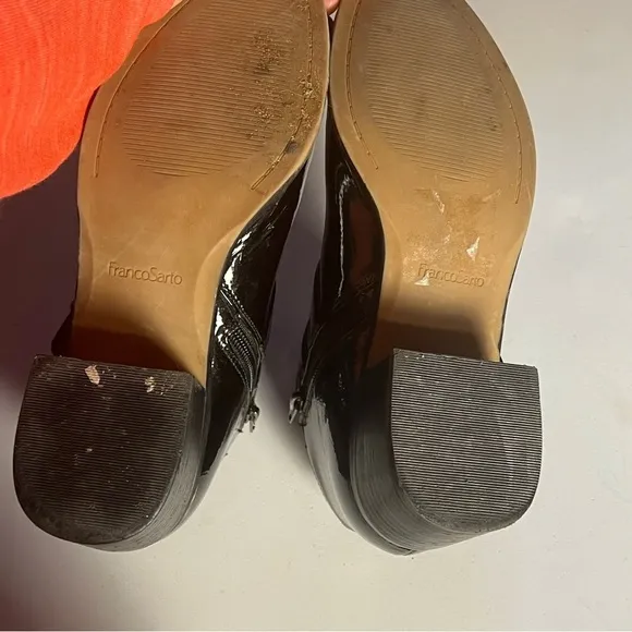 Franco Sarto Raina Black Patent Leather Ankle Boots Size 7 Glossy Versatile