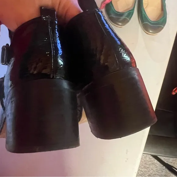 Franco Sarto Raina Black Patent Leather Ankle Boots Size 7 Glossy Versatile