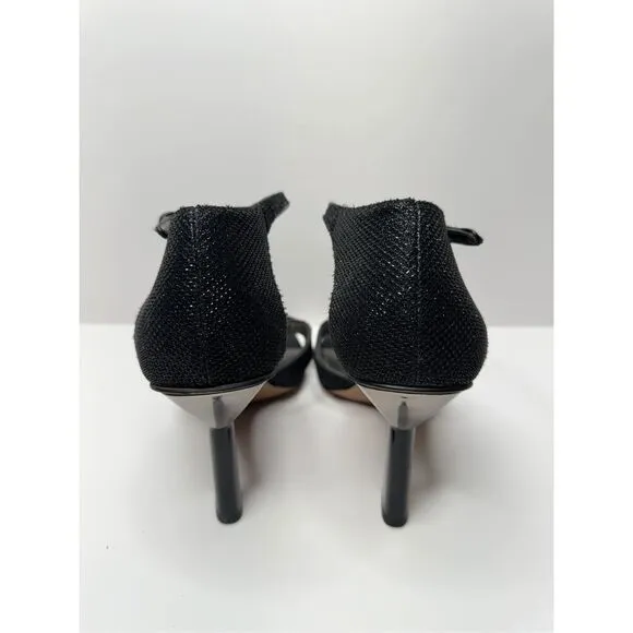 Franco Sarto Sandals Size 6 Black Leather Ankle Strap Sparkly Heels