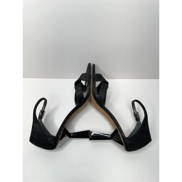 Franco Sarto Sandals Size 6 Black Leather Ankle Strap Sparkly Heels