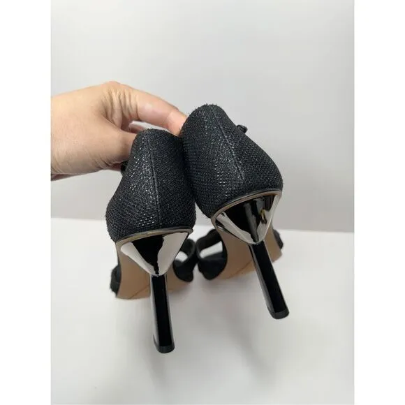Franco Sarto Sandals Size 6 Black Leather Ankle Strap Sparkly Heels