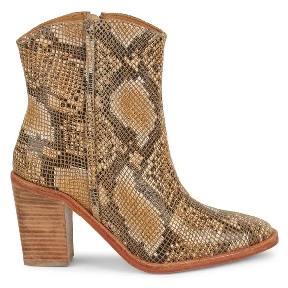 FREE PEOPLE Barclay Leather Snake-Embossed Western Ankle Boots 41 (11)