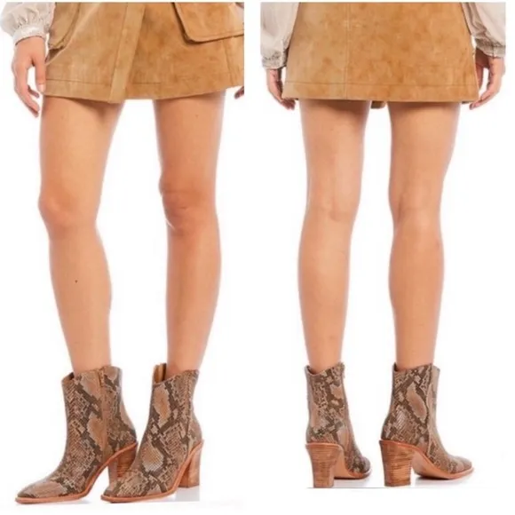 FREE PEOPLE Barclay Leather Snake-Embossed Western Ankle Boots 41 (11)