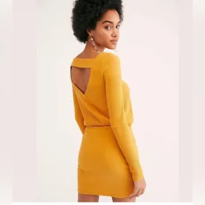 Free People Beach Marigold Long Sleeve Ribbed Dress Size L