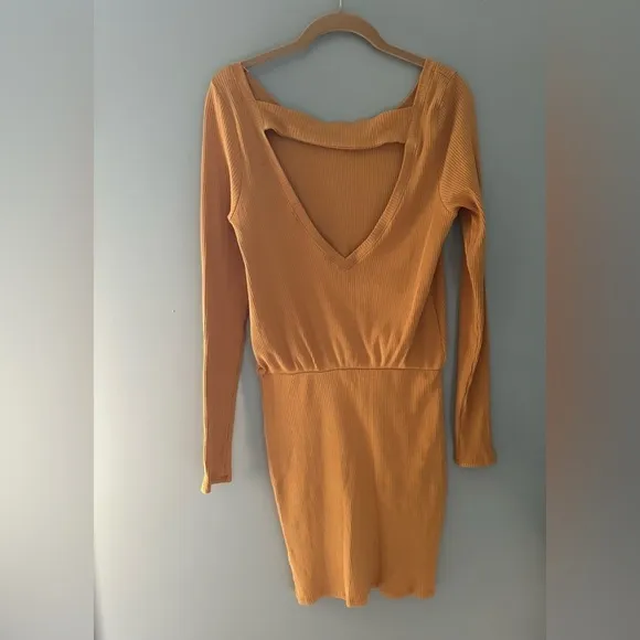 Free People Beach Marigold Long Sleeve Ribbed Dress Size L