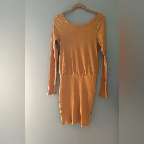 Free People Beach Marigold Long Sleeve Ribbed Dress Size L
