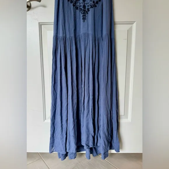 Free People Boho Embroidered V Neck Maxi Dress