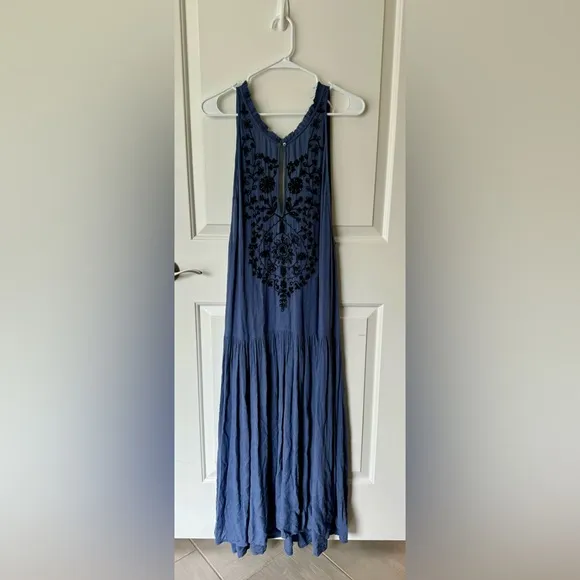 Free People Boho Embroidered V Neck Maxi Dress