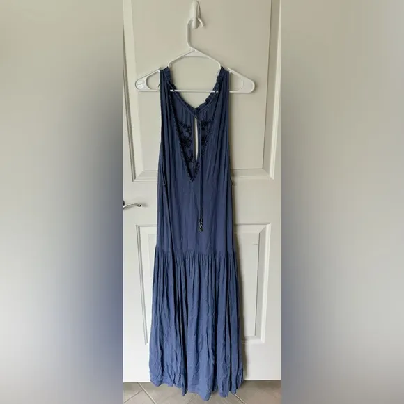 Free People Boho Embroidered V Neck Maxi Dress