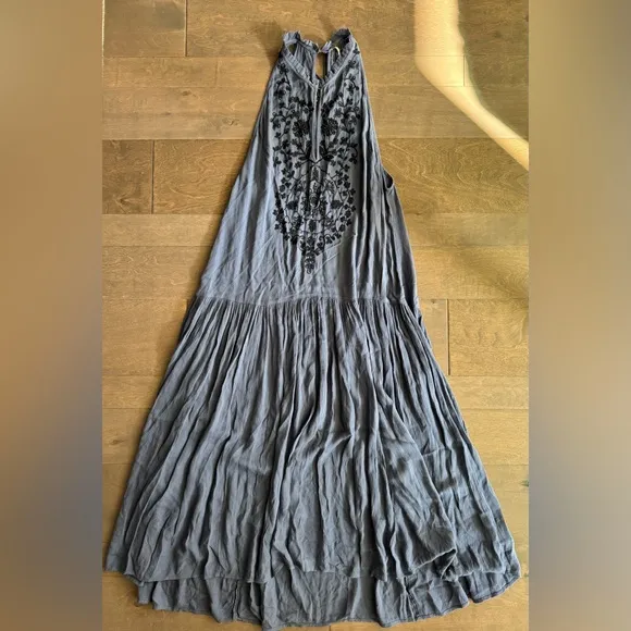 Free People Boho Embroidered V Neck Maxi Dress
