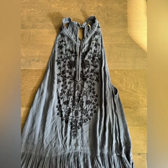 Free People Boho Embroidered V Neck Maxi Dress