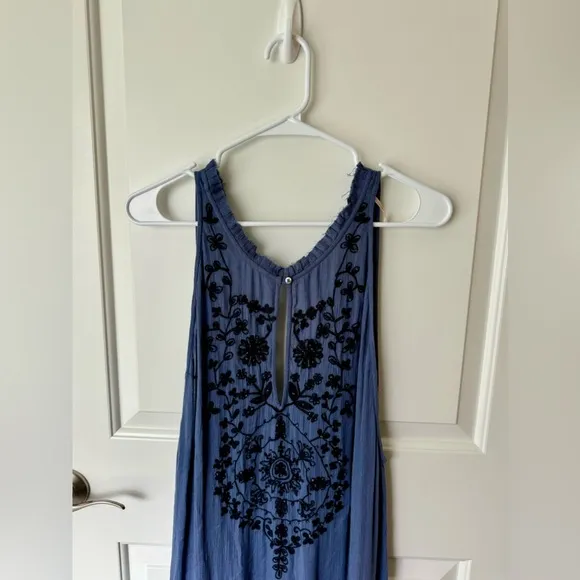 Free People Boho Embroidered V Neck Maxi Dress