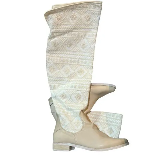 FREE PEOPLE Bren Textile Knee-High Embroidered Slouch Boots Size 36.5 NWB
