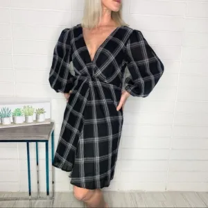 Free People Miss Molly Black Plaid Dress NWOT Sz2