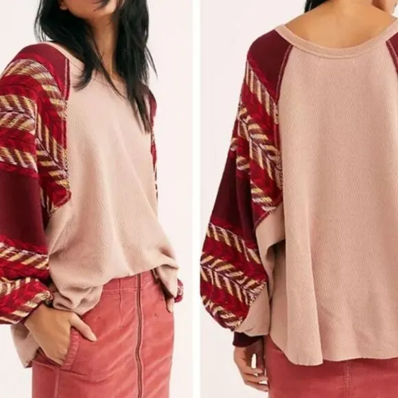 Free People Rainbow Dreams Bohemian Oversized Balloon Sleeve Sweater