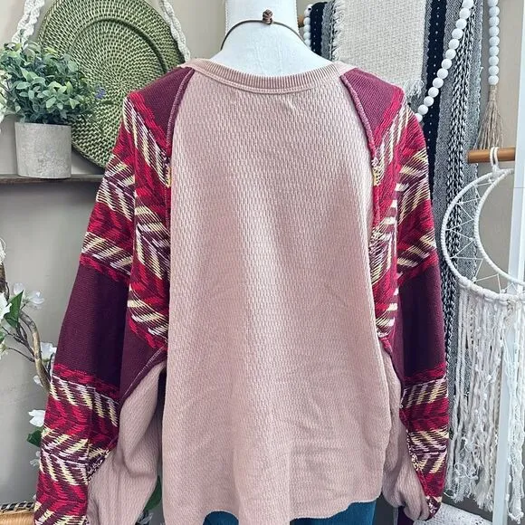 Free People Rainbow Dreams Bohemian Oversized Balloon Sleeve Sweater